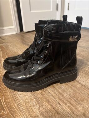 Michael Kors Shiny Black Patent Combat-Style Ankle Boots